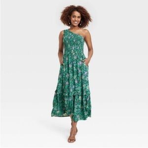 Knox Rose Green Floral One-Shoulder Maxi Dress